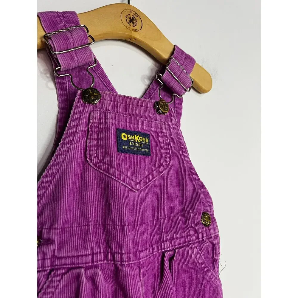 OshKosh B'Gosh Vintage Corduroy USA Overalls Purple Girls 12 Months